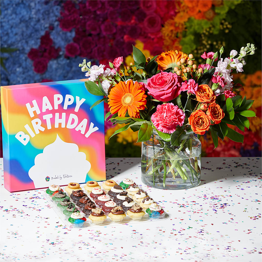 Fiesta + 25 Bite-Size Cupcake Birthday Box Bundle – Charley Flowers Llc, Chillicothe OH